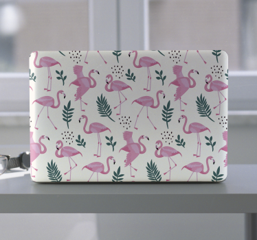 Flamingó minta különböző levelekkel laptop matricák - TenStickers
