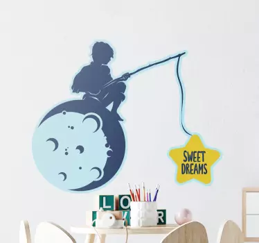 Gyerek a hold halászati álmok szöveg fal matrica - TenStickers