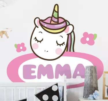Gyerek névtábla címke egyszarvú gyerek hálószoba fal matricával - TenStickers