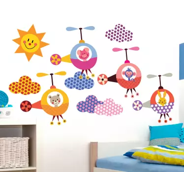 Gyerekek állat helikopter formáció repülő matricák - TenStickers