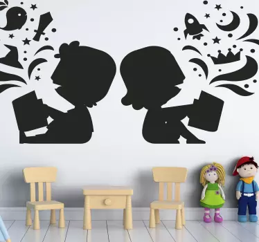 Gyerekek olvasó sziluett mese fal matrica - TenStickers