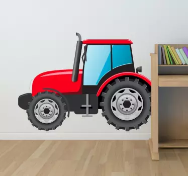 Gyerekek piros traktor matrica - TenStickers