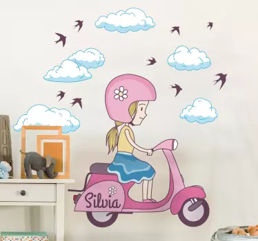 Gyerekek személyre szabott lány robogó matrica - TenStickers