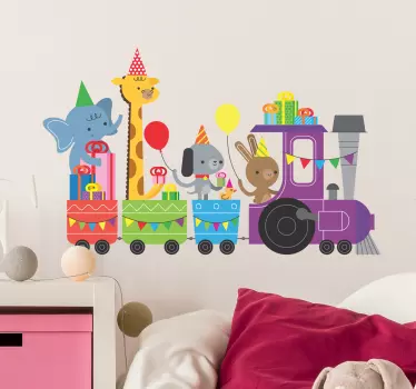Gyermek állat party vonat matrica - TenStickers