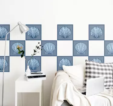 Kagyló kék tónusok csempe átviteli matrica - TenStickers