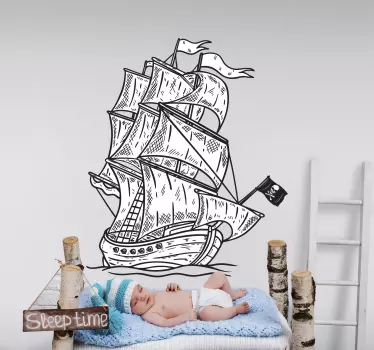 Kalózhajó navigációs illusztráció fal művészet - TenStickers