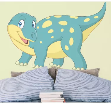Kék és sárga mosolygó dinoszaurusz üvegajtó matrica - TenStickers