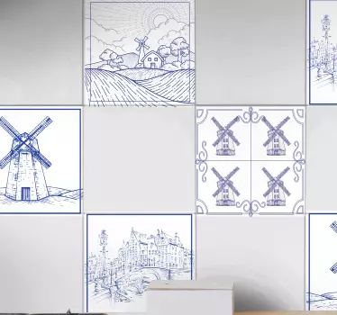 Kék színű, különböző kivitelű csempe matrica - TenStickers