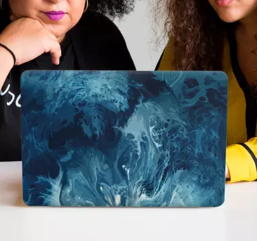 Kék tónusok akvarell hullámok laptop matrica - TenStickers