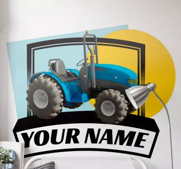 Kék traktor lemez egyedi névvel ellátott matricával - TenStickers