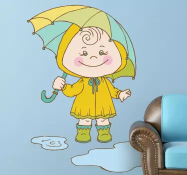Kislány eső gyerekek matrica - TenStickers