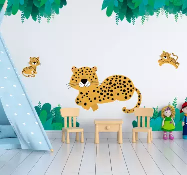 Leopárd anya és csecsemők vadállat matrica - TenStickers