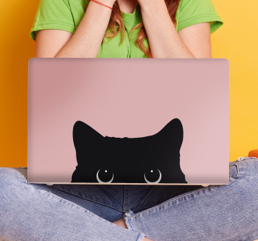 Macska feje a rózsaszín háttér laptop matricák - TenStickers