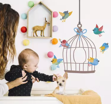 Madarak és kalitka madár fali matrica - TenStickers