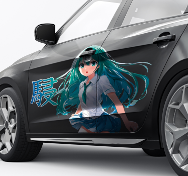 Manga lány zöld haj Matrica Autók - TenStickers