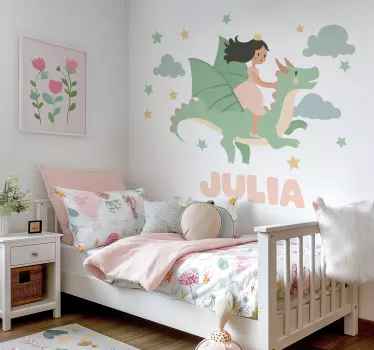 Mesék matricák lány lovaglás a sárkányon - TenStickers