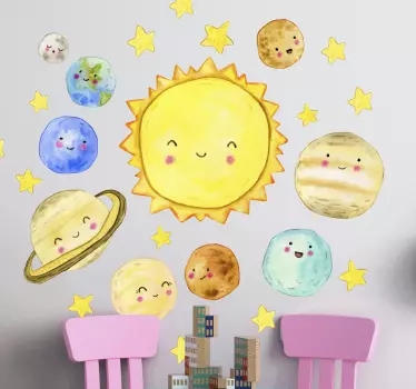 Naprendszer imádnivaló akvarell tér matrica - TenStickers