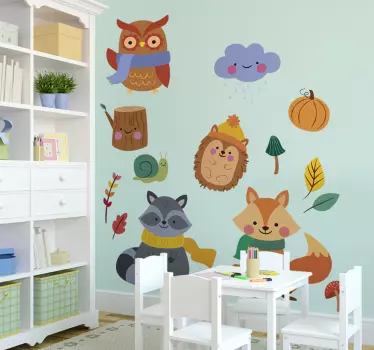 őszi virágok és állatok vadállati matrica - TenStickers