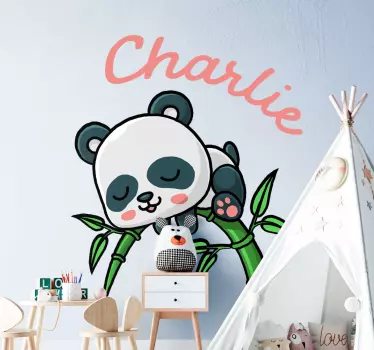 Panda bambusz és név baba fal matrica - TenStickers