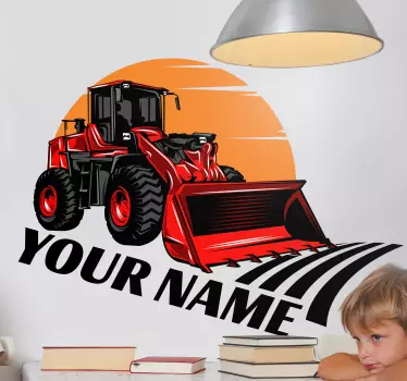Piros traktor, nagy név egyedi matrica - TenStickers