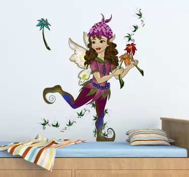 Pixie lány virággal matrica - TenStickers