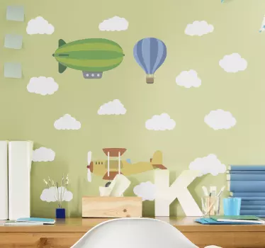 Repülőgép repülő hőlégballon illusztráció fal művészet - TenStickers