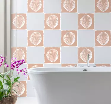 Retro kagyló mintás bézs csempe transzfer matrica - TenStickers