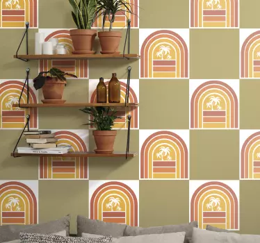 Retro naplemente és tenyér csempe átviteli matrica - TenStickers