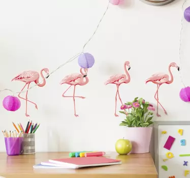 Rózsaszín flamingó madár készlet ablak matrica - TenStickers