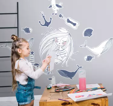 Sellő és tengeri lények matrica gyerekeknek - TenStickers