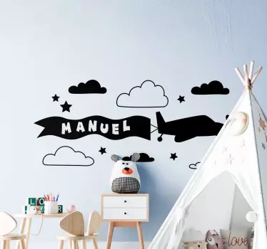 Sík rajz neve felhők illusztráció fal art matrica - TenStickers