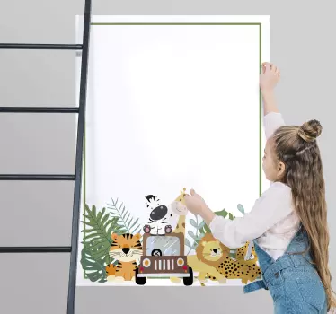 Szafari állatok zebra oroszlán és zsiráf matrica, amire írni lehe - TenStickers