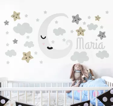 Személyre szabott hold és csillag fal matrica - TenStickers