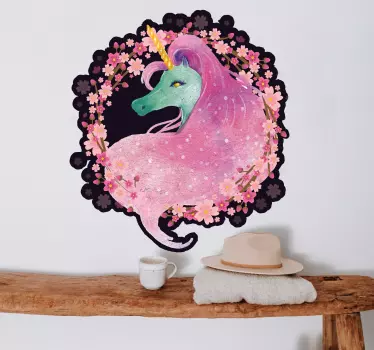 Virágkoronás unikornis matrica gyerekeknek - TenStickers