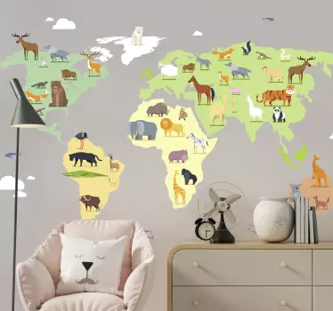 Színes állatok a kontinensekről térképfal matrica - TenStickers