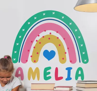 Szív szivárvány személyre szabott baba fal matrica - TenStickers