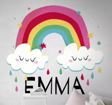 Szivárvány mosolygó felhők név illusztráció fal art - TenStickers
