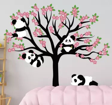Tavaszi fa pandák vadállati matrica - TenStickers