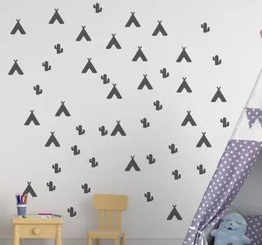 Teepee sátor és kaktusz lepedő falmatrica - TenStickers