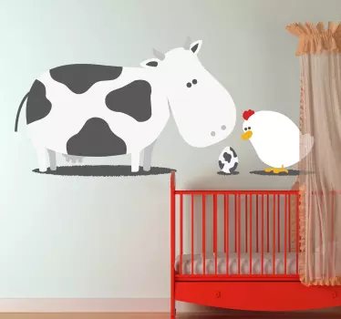 Tehén és csirke gyerekek matrica - TenStickers
