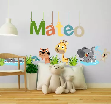 Testreszabható név dzsungel állatok szöveg fal matrica - TenStickers