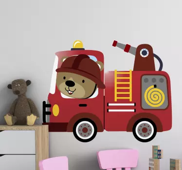 Tűzoltó akcióban vezető gyerek hálószoba fal matrica - TenStickers