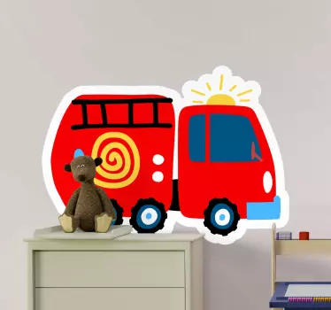 Tűzoltó autó piros gyerek hálószoba fal matrica - TenStickers
