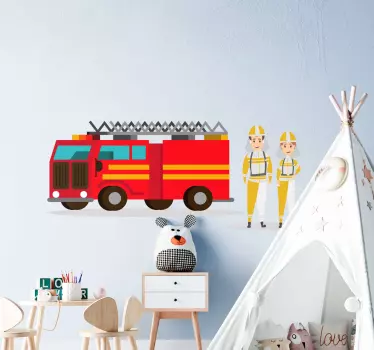 Tűzoltó férfi és nő autó gyerek hálószoba fal matrica - TenStickers