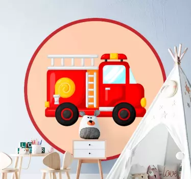 Tűzoltó piros tűzoltóautó gyerek hálószoba fal matrica - TenStickers