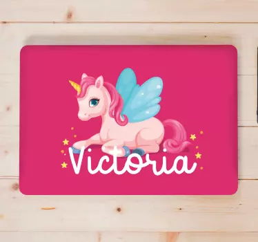 Vicces rózsaszín boldog egyszarvú laptop matricák - TenStickers