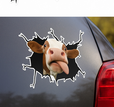 Vicces tehén áttörés autó matrica - TenStickers