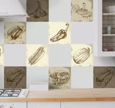 Vintage élelmiszer illusztráció csempe matrica - TenStickers