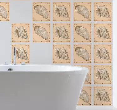Vintage tengeri kagylókból csempe átviteli matrica - TenStickers