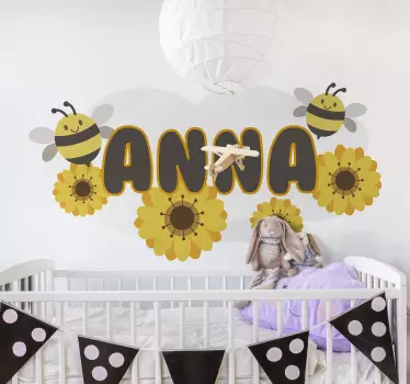 Virág méh illusztráció fal művészeti matrica - TenStickers